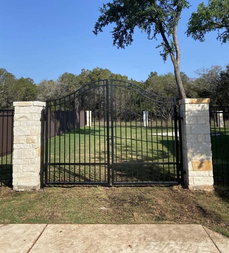 A black metal gate